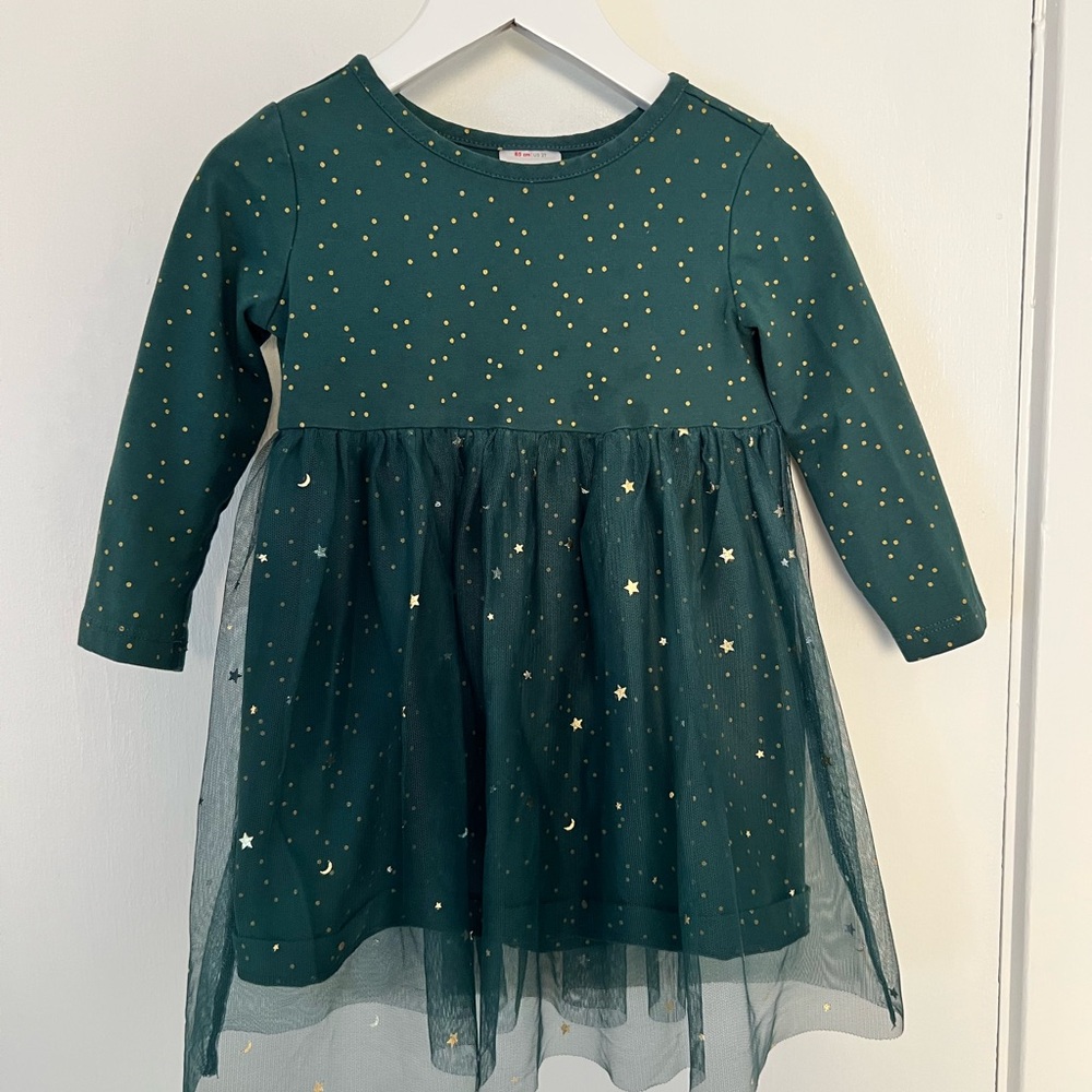 Hanna Anderson Holiday green Starry Long Sleeve Dress 2T NWOT